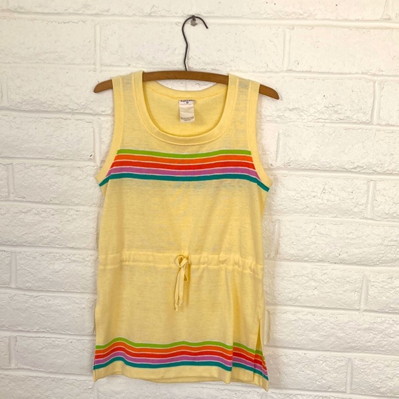 Vintage Aileen Yellow Rainbow Knit Drawstring Tank - Picture 1 of 9
